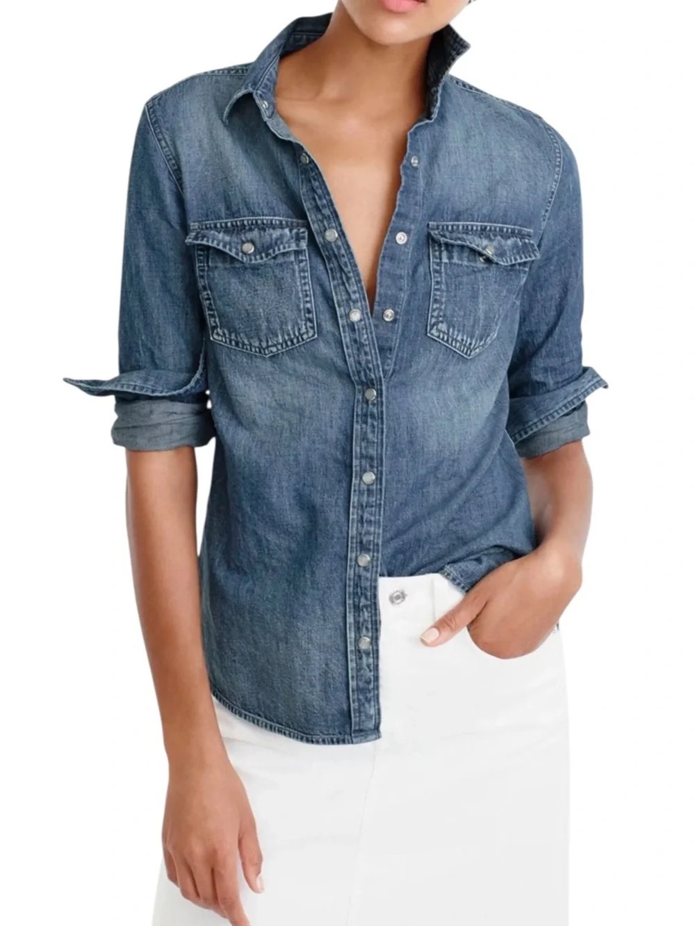 J.crew | Chambray pearl snap button down